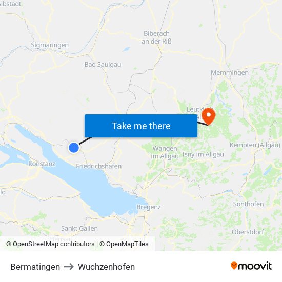 Bermatingen to Wuchzenhofen map