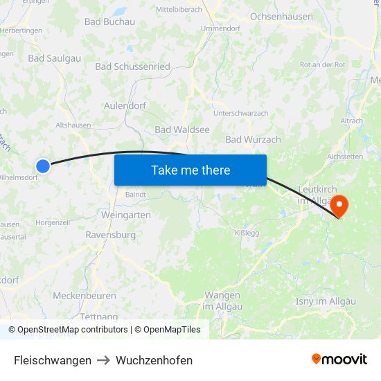 Fleischwangen to Wuchzenhofen map
