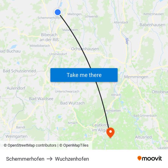 Schemmerhofen to Wuchzenhofen map