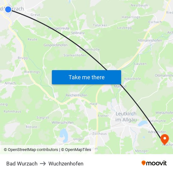 Bad Wurzach to Wuchzenhofen map