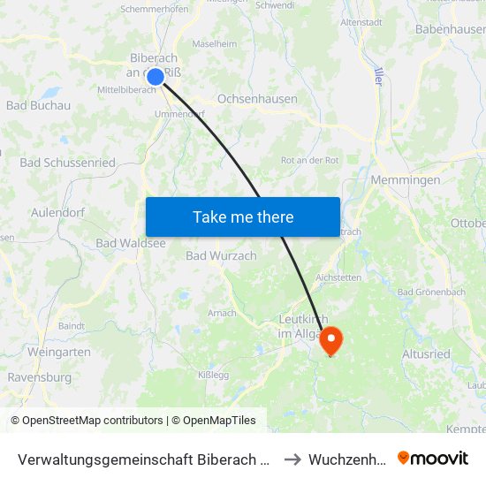 Verwaltungsgemeinschaft Biberach An Der Riß to Wuchzenhofen map