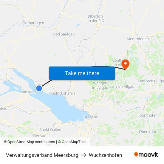 Verwaltungsverband Meersburg to Wuchzenhofen map