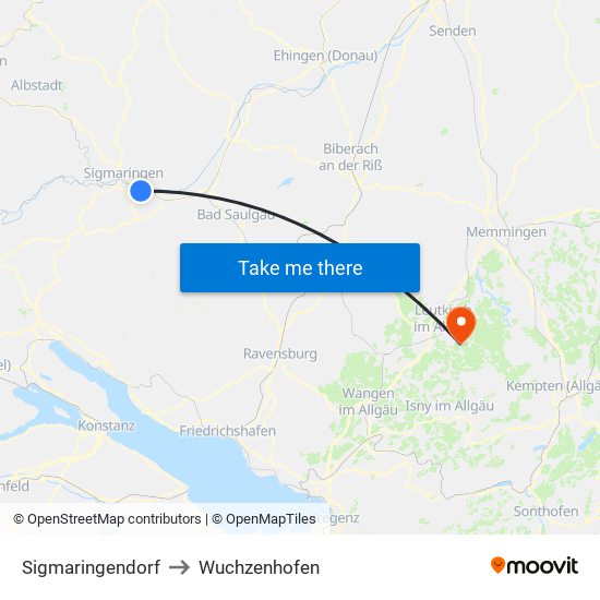 Sigmaringendorf to Wuchzenhofen map