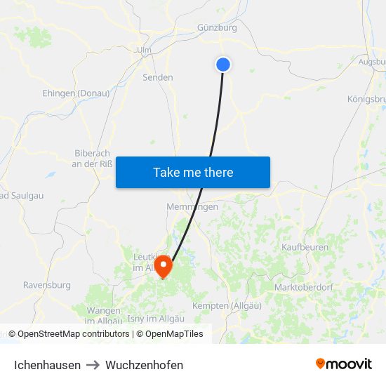 Ichenhausen to Wuchzenhofen map