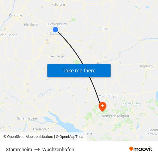Stammheim to Wuchzenhofen map