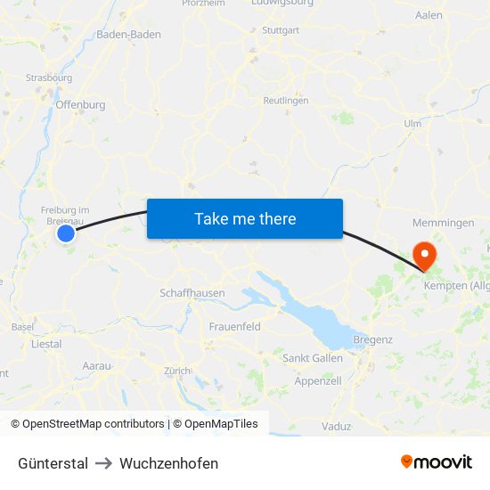 Günterstal to Wuchzenhofen map