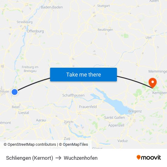 Schliengen (Kernort) to Wuchzenhofen map