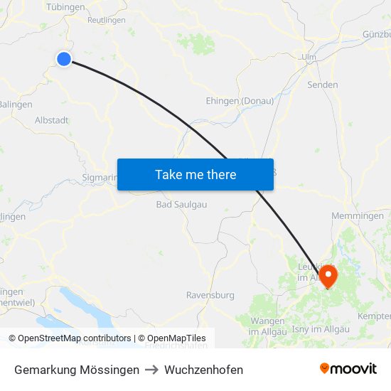 Gemarkung Mössingen to Wuchzenhofen map