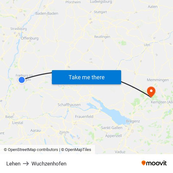 Lehen to Wuchzenhofen map