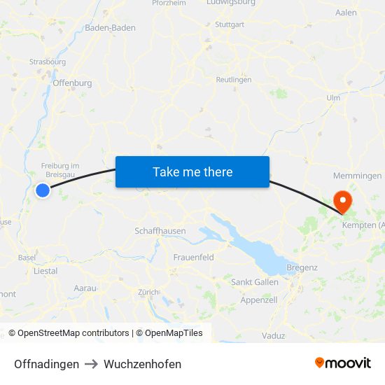 Offnadingen to Wuchzenhofen map