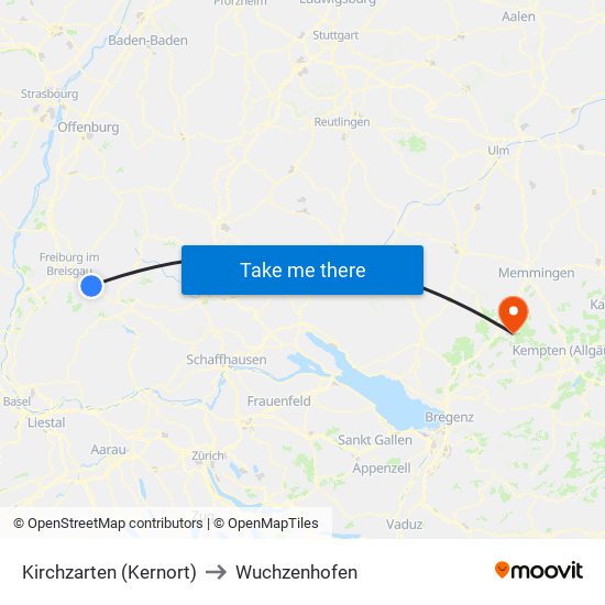 Kirchzarten (Kernort) to Wuchzenhofen map