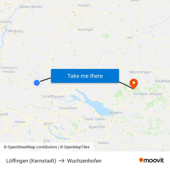 Löffingen (Kernstadt) to Wuchzenhofen map