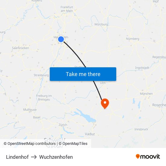 Lindenhof to Wuchzenhofen map