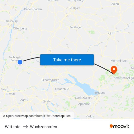 Wittental to Wuchzenhofen map