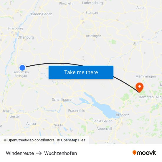 Windenreute to Wuchzenhofen map