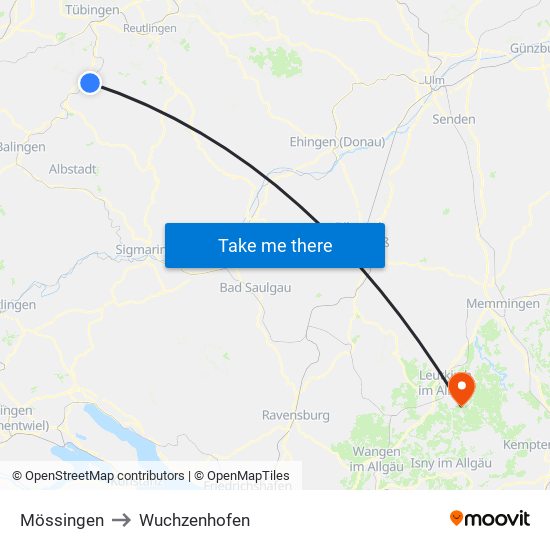 Mössingen to Wuchzenhofen map