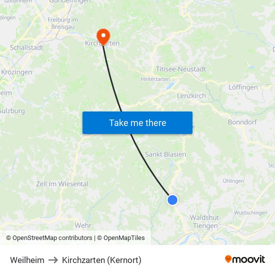 Weilheim to Kirchzarten (Kernort) map