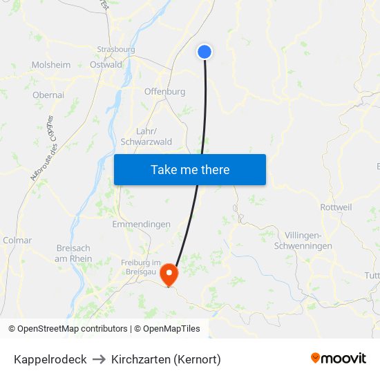 Kappelrodeck to Kirchzarten (Kernort) map