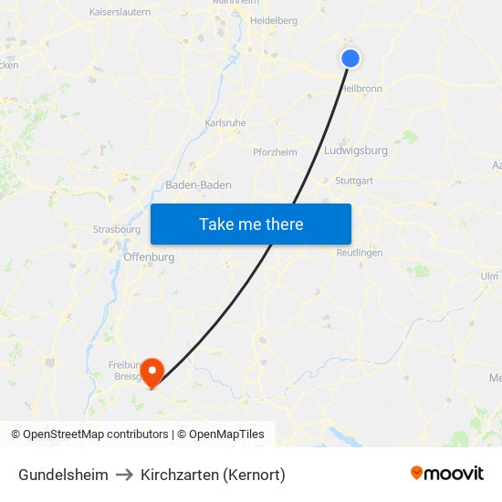 Gundelsheim to Kirchzarten (Kernort) map