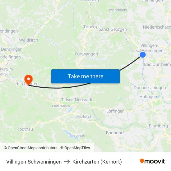 Villingen-Schwenningen to Kirchzarten (Kernort) map