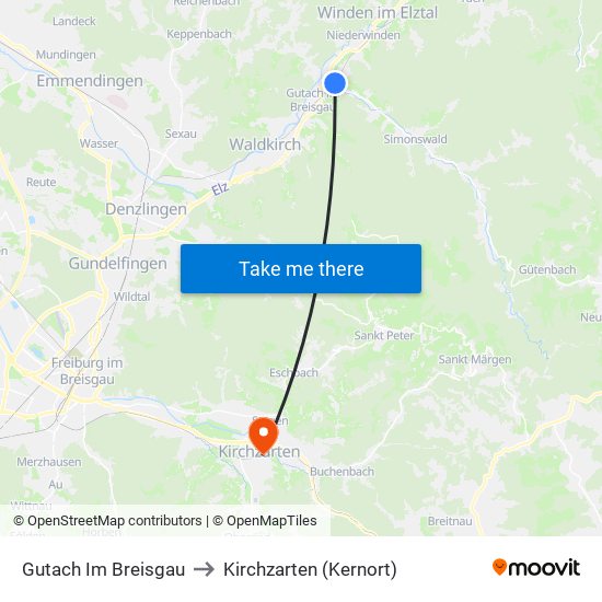 Gutach Im Breisgau to Kirchzarten (Kernort) map