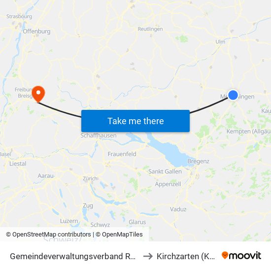 Gemeindeverwaltungsverband Rot-Tannheim to Kirchzarten (Kernort) map