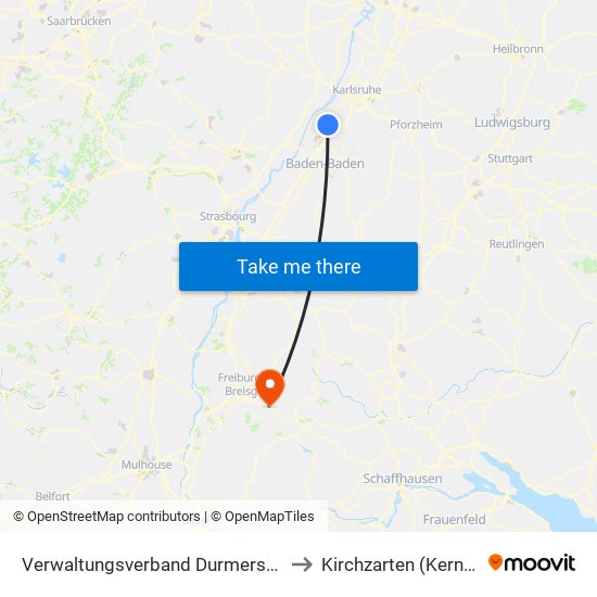 Verwaltungsverband Durmersheim to Kirchzarten (Kernort) map