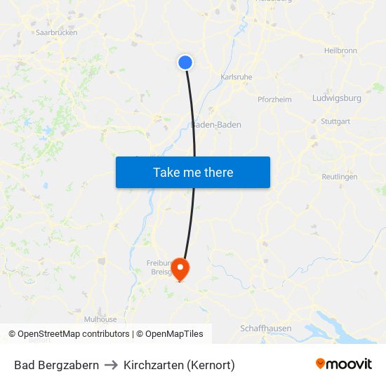 Bad Bergzabern to Kirchzarten (Kernort) map