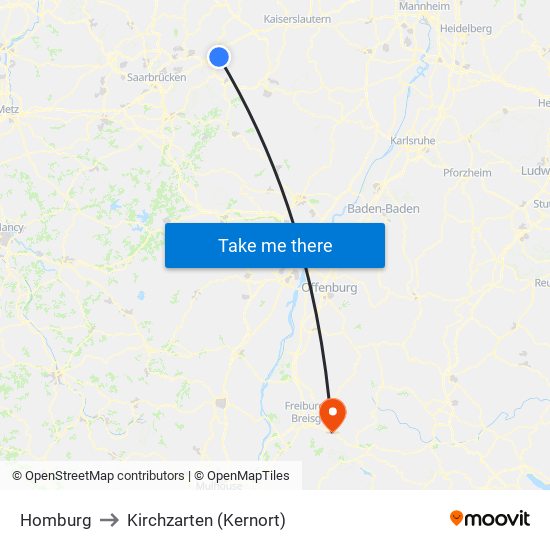 Homburg to Kirchzarten (Kernort) map