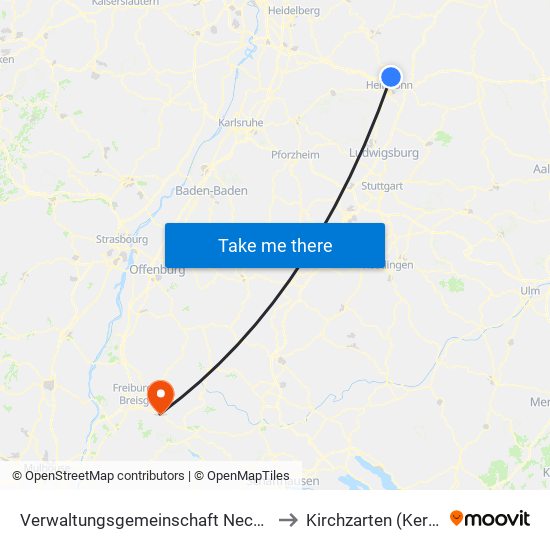 Verwaltungsgemeinschaft Neckarsulm to Kirchzarten (Kernort) map