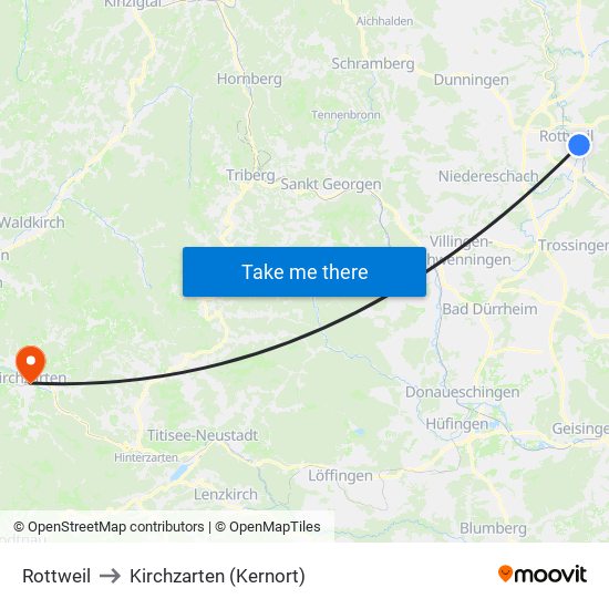 Rottweil to Kirchzarten (Kernort) map