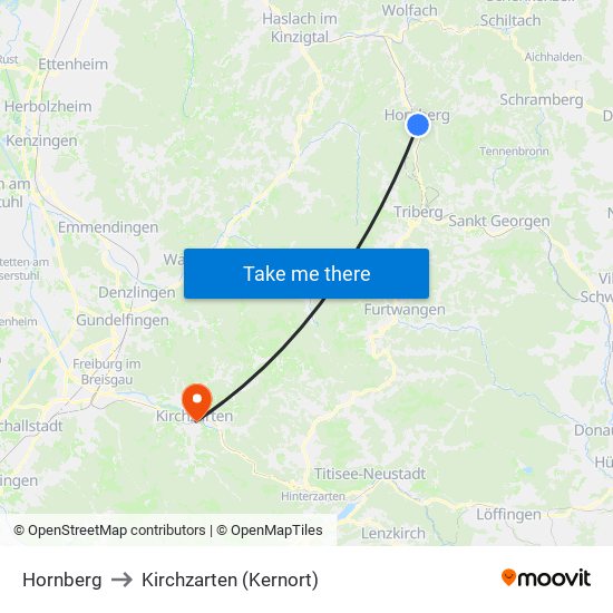 Hornberg to Kirchzarten (Kernort) map