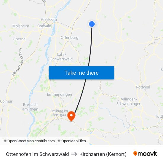 Ottenhöfen Im Schwarzwald to Kirchzarten (Kernort) map