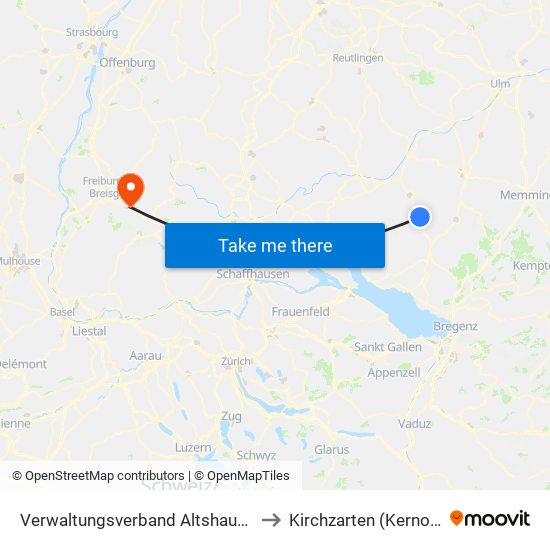 Verwaltungsverband Altshausen to Kirchzarten (Kernort) map