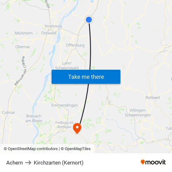 Achern to Kirchzarten (Kernort) map