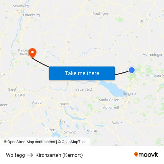 Wolfegg to Kirchzarten (Kernort) map