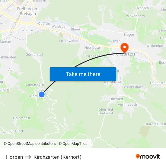 Horben to Kirchzarten (Kernort) map