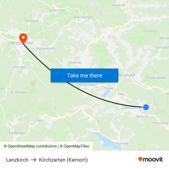 Lenzkirch to Kirchzarten (Kernort) map