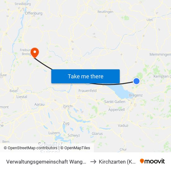 Verwaltungsgemeinschaft Wangen Im Allgäu to Kirchzarten (Kernort) map