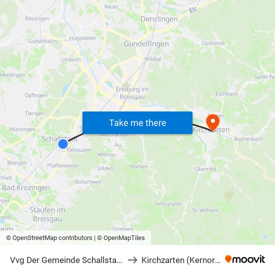 Vvg Der Gemeinde Schallstadt to Kirchzarten (Kernort) map