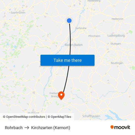 Rohrbach to Kirchzarten (Kernort) map