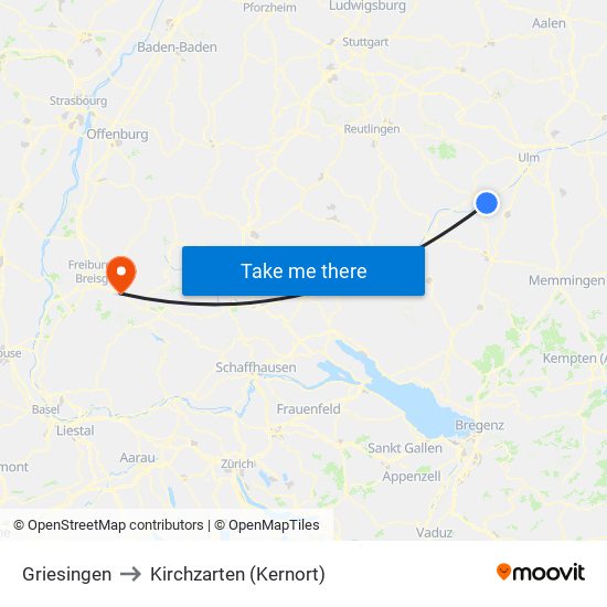 Griesingen to Kirchzarten (Kernort) map