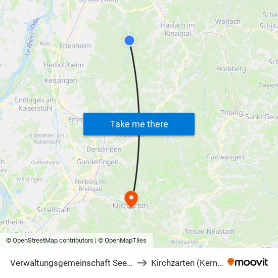 Verwaltungsgemeinschaft Seelbach to Kirchzarten (Kernort) map