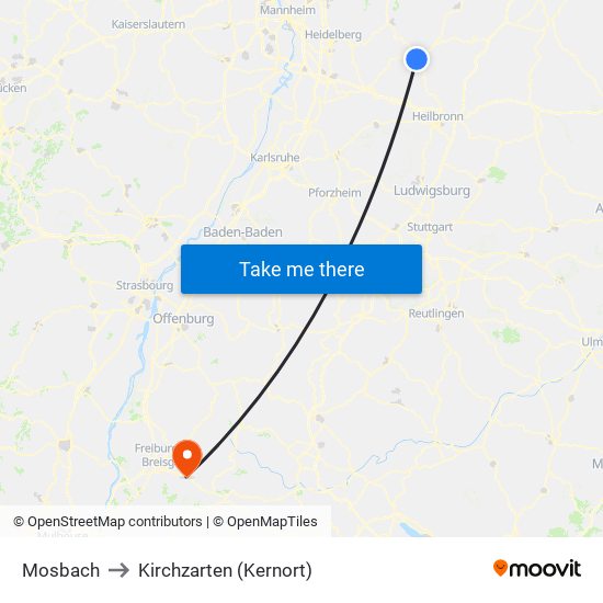 Mosbach to Kirchzarten (Kernort) map