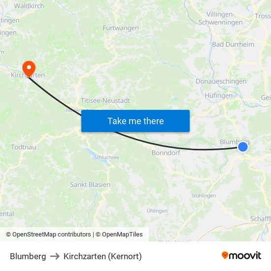 Blumberg to Kirchzarten (Kernort) map