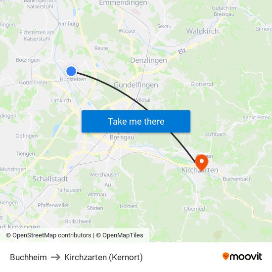 Buchheim to Kirchzarten (Kernort) map