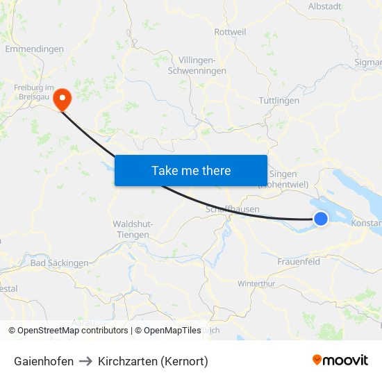 Gaienhofen to Kirchzarten (Kernort) map