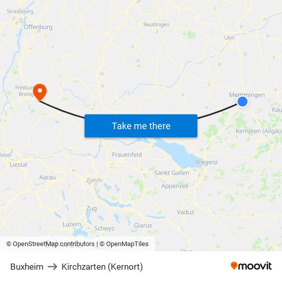 Buxheim to Kirchzarten (Kernort) map