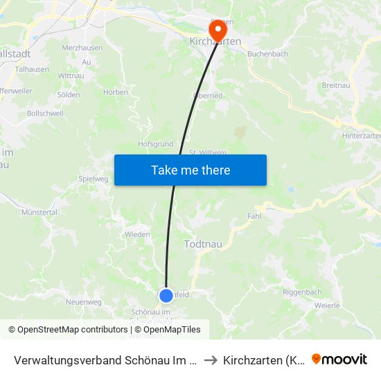 Verwaltungsverband Schönau Im Schwarzwald to Kirchzarten (Kernort) map