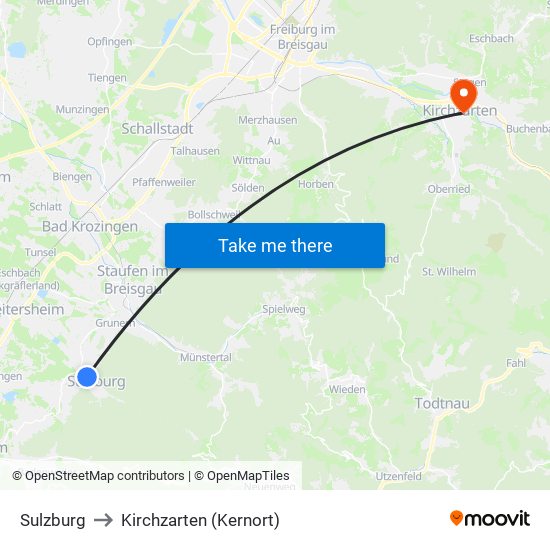 Sulzburg to Kirchzarten (Kernort) map